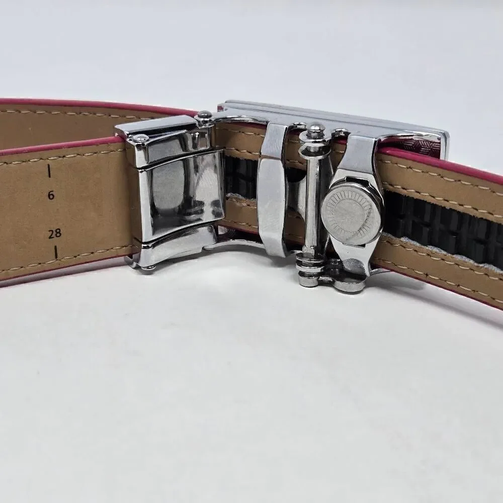 NEXBELT GOLF HIDDEN MARKER PINK LEATHER WOMENS BELT NO HOLES SIZE 00-8 EUC